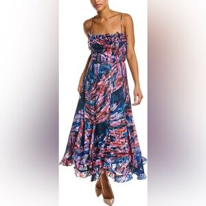 Hutch Marigold Blue Multicolor Ruffle
Sleeveless Midi Dress 8 NWT $297